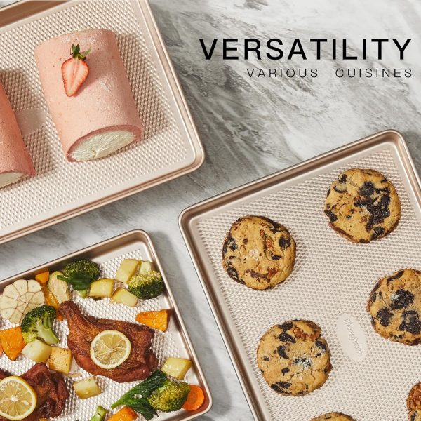 HONGBAKE Baking Sheet Pan Set, Cookie Sheets for Oven, Nonstick Half/Quarter/Jelly Roll Pans with Diamond Texture Pattern, Heavy Duty Cookie Tray - Image 2