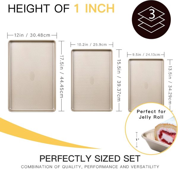 HONGBAKE Baking Sheet Pan Set, Cookie Sheets for Oven, Nonstick Half/Quarter/Jelly Roll Pans with Diamond Texture Pattern, Heavy Duty Cookie Tray - Image 4