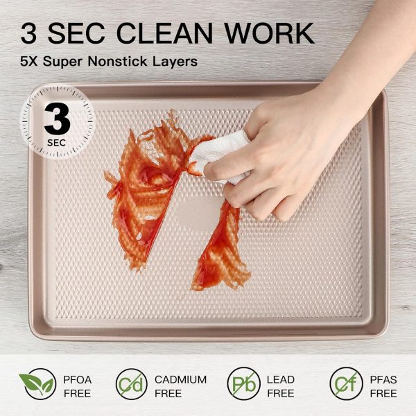 HONGBAKE Baking Sheet Pan Set, Cookie Sheets for Oven, Nonstick Half/Quarter/Jelly Roll Pans with Diamond Texture Pattern, Heavy Duty Cookie Tray - Image 5