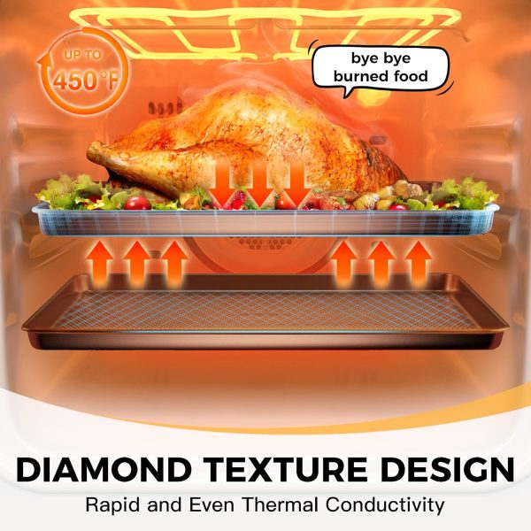HONGBAKE Baking Sheet Pan Set, Cookie Sheets for Oven, Nonstick Half/Quarter/Jelly Roll Pans with Diamond Texture Pattern, Heavy Duty Cookie Tray - Image 6