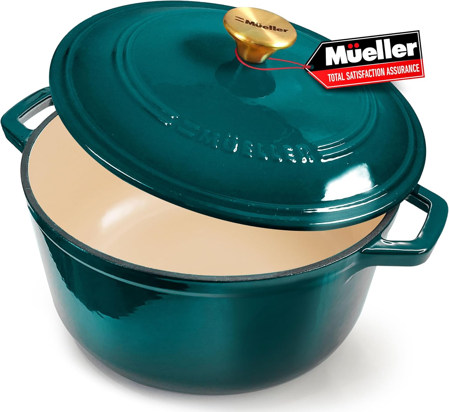 Mueller DuraCast 6 Quart Enameled Cast Iron Dutch Oven Pot with Lid, Heavy-Duty, Oven Safe up to 500° F & Across All Cooktops, Wedding Registry Ideas & Gifts, Emerald
