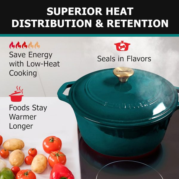 Mueller DuraCast 6 Quart Enameled Cast Iron Dutch Oven Pot with Lid, Heavy-Duty, Oven Safe up to 500° F & Across All Cooktops, Wedding Registry Ideas & Gifts, Emerald - Image 3