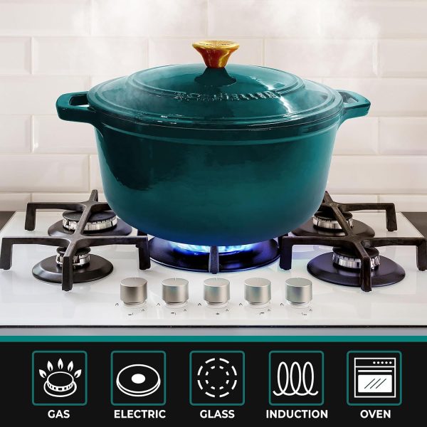 Mueller DuraCast 6 Quart Enameled Cast Iron Dutch Oven Pot with Lid, Heavy-Duty, Oven Safe up to 500° F & Across All Cooktops, Wedding Registry Ideas & Gifts, Emerald - Image 5