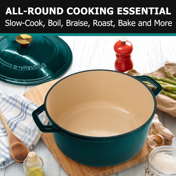 Mueller DuraCast 6 Quart Enameled Cast Iron Dutch Oven Pot with Lid, Heavy-Duty, Oven Safe up to 500° F & Across All Cooktops, Wedding Registry Ideas & Gifts, Emerald - Image 6