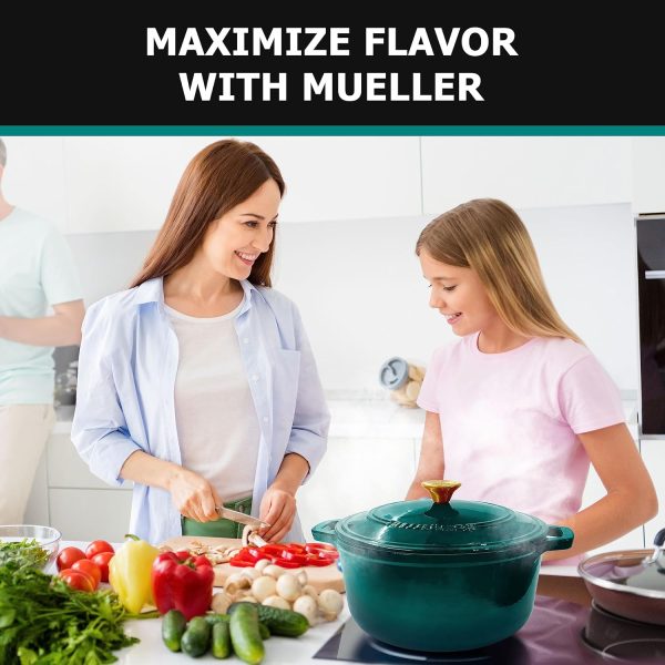 Mueller DuraCast 6 Quart Enameled Cast Iron Dutch Oven Pot with Lid, Heavy-Duty, Oven Safe up to 500° F & Across All Cooktops, Wedding Registry Ideas & Gifts, Emerald - Image 7