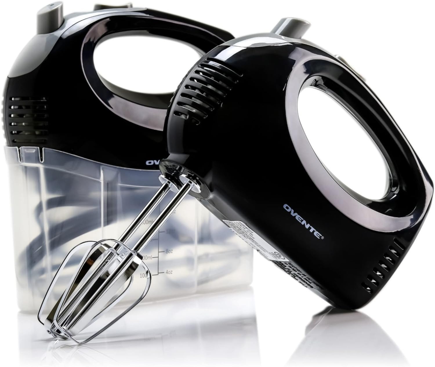 OVENTE Portable 5 Speed Mixing Electric Hand Mixer with Stainless Steel Whisk Beater Attachments & Snap Storage Case, Compact Lightweight 150 Watt Powerful Blender for Baking & Cooking, Black HM151B