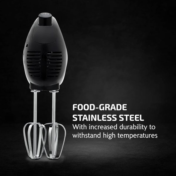 OVENTE Portable 5 Speed Mixing Electric Hand Mixer with Stainless Steel Whisk Beater Attachments & Snap Storage Case, Compact Lightweight 150 Watt Powerful Blender for Baking & Cooking, Black HM151B - Image 2