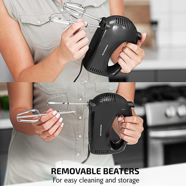 OVENTE Portable 5 Speed Mixing Electric Hand Mixer with Stainless Steel Whisk Beater Attachments & Snap Storage Case, Compact Lightweight 150 Watt Powerful Blender for Baking & Cooking, Black HM151B - Image 5