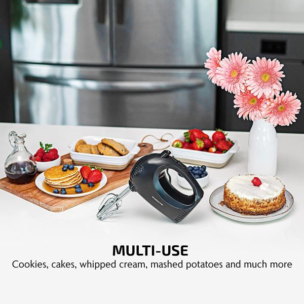 OVENTE Portable 5 Speed Mixing Electric Hand Mixer with Stainless Steel Whisk Beater Attachments & Snap Storage Case, Compact Lightweight 150 Watt Powerful Blender for Baking & Cooking, Black HM151B - Image 9