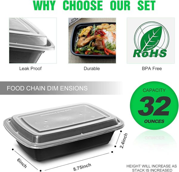 WGCC Meal Prep Containers, 32OZ 50 Pack Extra-thick Food Storage Containers with Lids, Plastic Microwavable Bento Box Reusable Storage Lunch Boxes BPA Free, Stackable, Dishwasher/Freezer Safe - Image 3